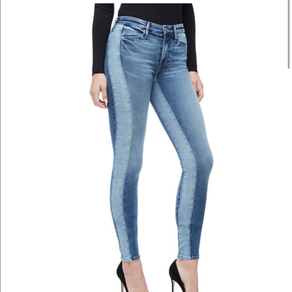 good american good waist piecing high rise skinny jeans